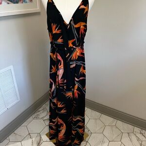 Dancing Leopard Black Maxi Dress with Orange & Pink Floral Print